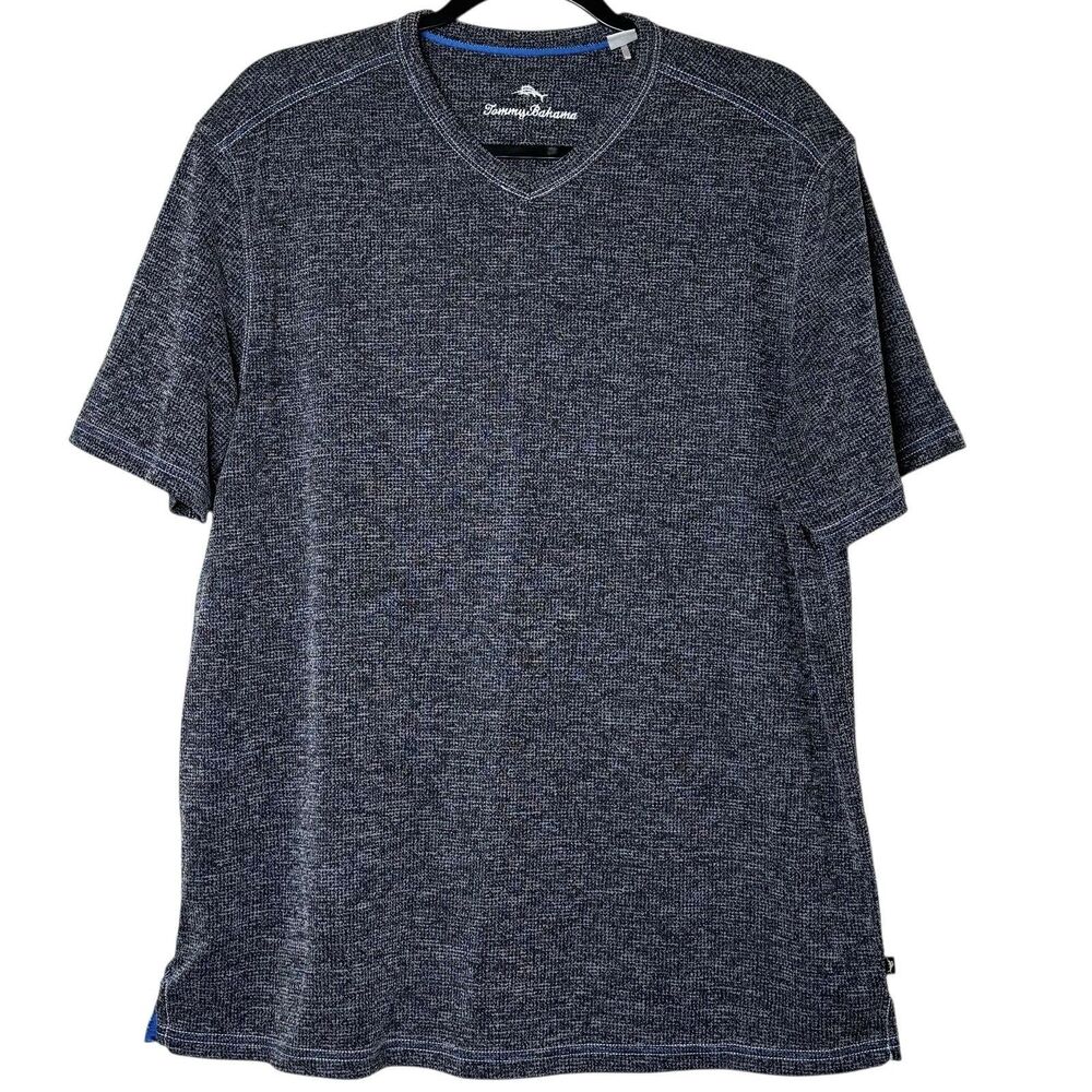 Tommy Bahama Shirt Mens Large Gray V Neck Marlin Logo Casual Knit Lightweight